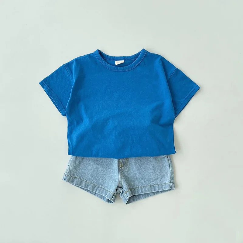 Short d\'été en jean pour enfants, vêtements coréens pour garçons et filles, pantalon carillon, costume uni, 2 à 5 ans, 2024