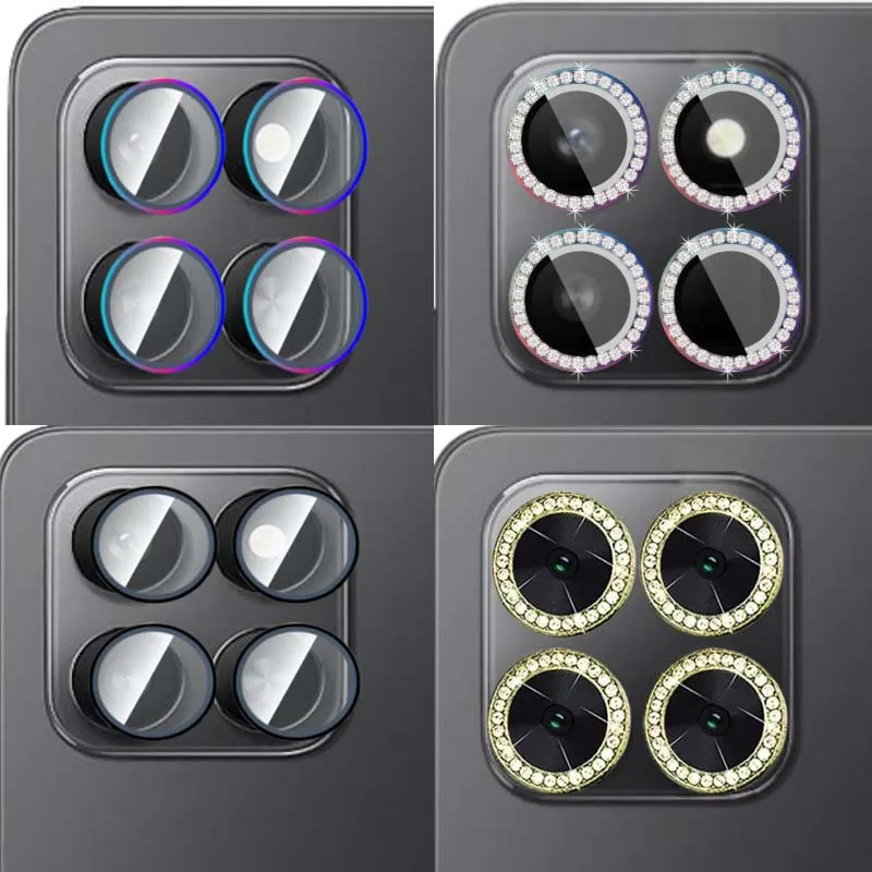 

for Honor 400 Smart 5G Camera Cover Colorful Rhinestone Metal Ring Tempered Glass Lens Protector Anti Break Hard Film Glass