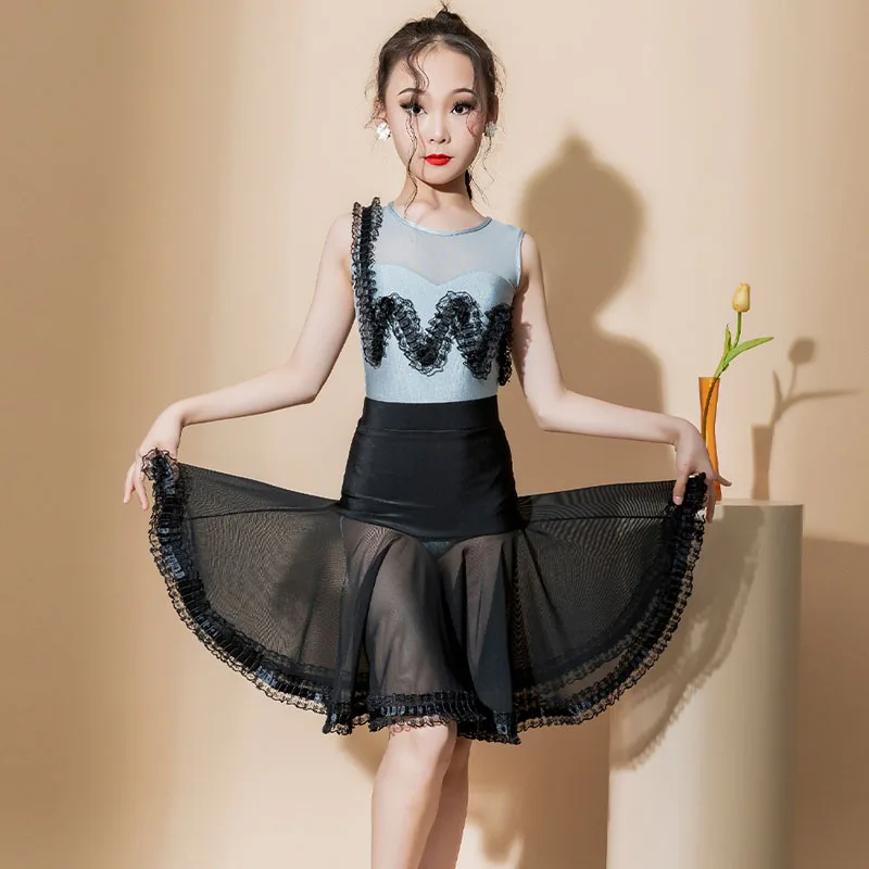 

Children's Latin dance dress, girls' Latin dance practice suit, girls' dance large skirt competition clothing, spring and summer