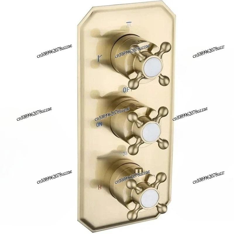 Solid Brass Brushed Gold 3 Way Thermostatic Shower Diverter Valve Concealed Shower Mixing Valve
