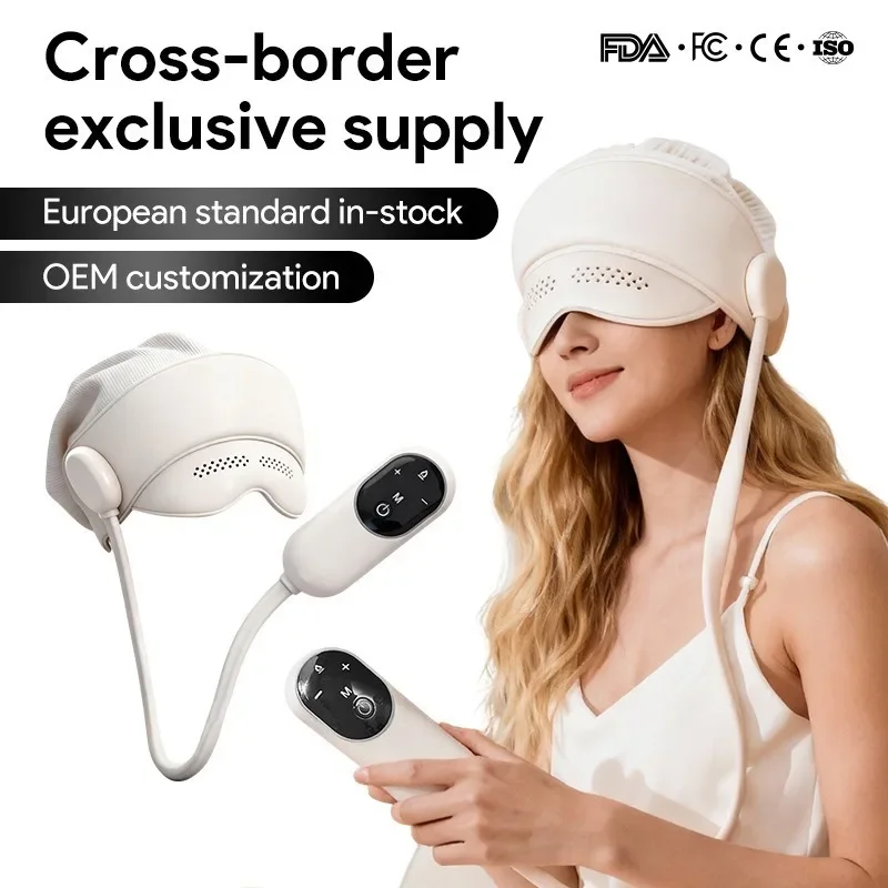 

2025 Electric Head Massager Helmet Air Pressure Heating 3 Gears Battery Powered White KT-HD-01