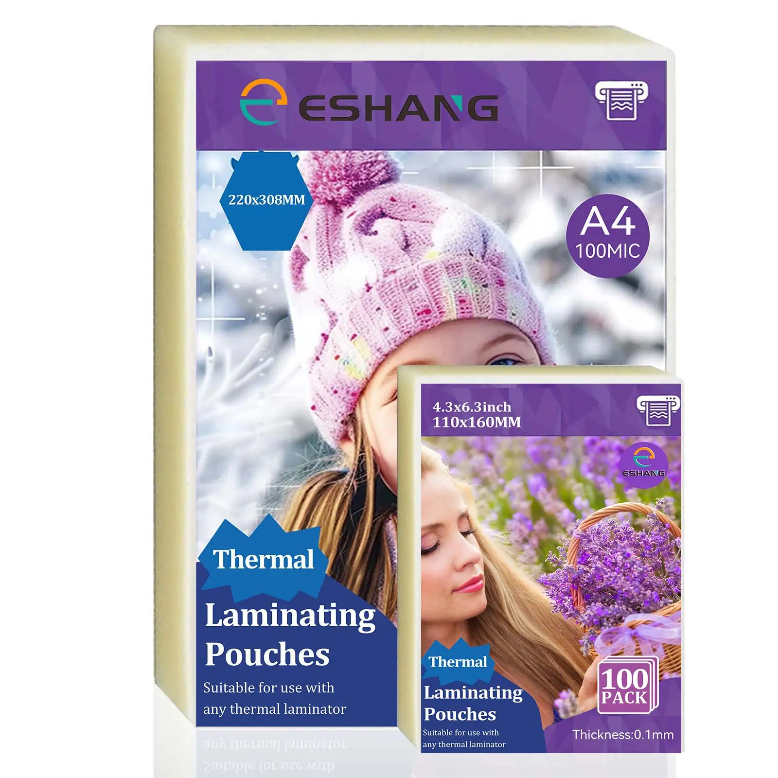 

100 пакетов для термоламинирования ESHANG, подходят для всех ламинаторов, 4,3x6,3 дюйма/8,7x12,1 дюйма, толщина 100 микрон, двусторонняя защита