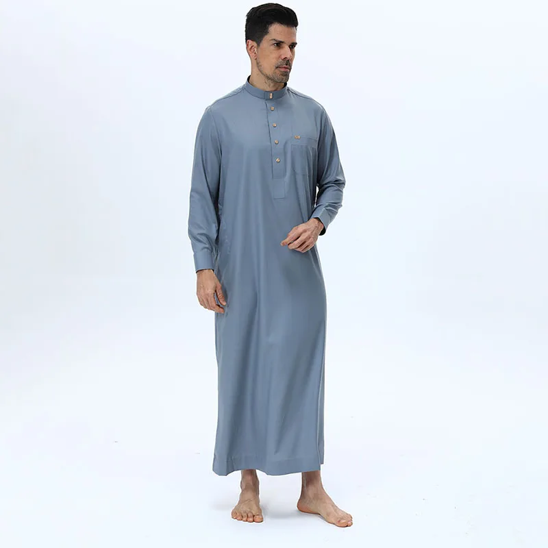 High Quality Muslim Long Robe for Men Islamic Abaya Arab Kaftan Jubba Thobe Loose Casual Long Sleeve Plain Color Robe