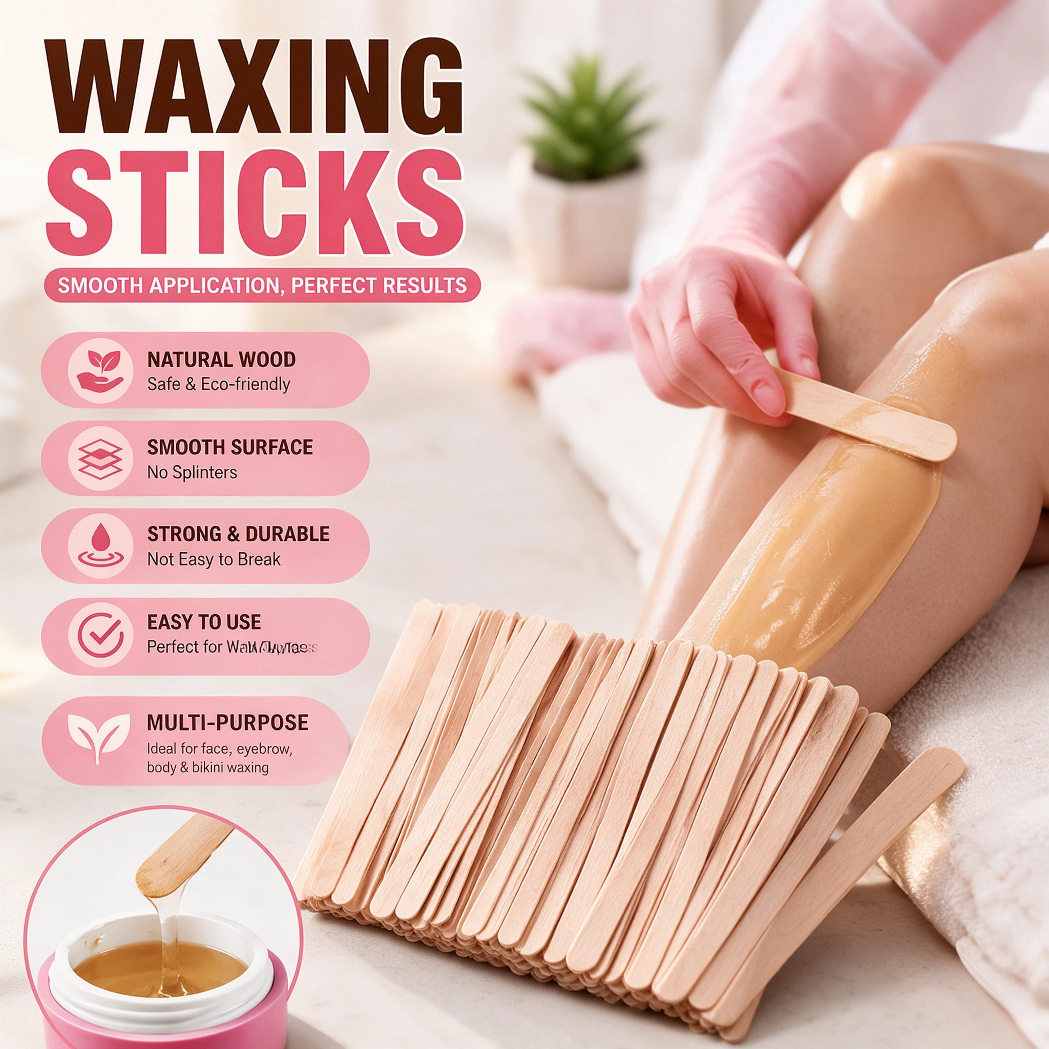 Professional Beauty Hair Removal Wax Stick Waxing Care Tool Wax Mixing Spatula Wooden Sheet Salon Spa Set