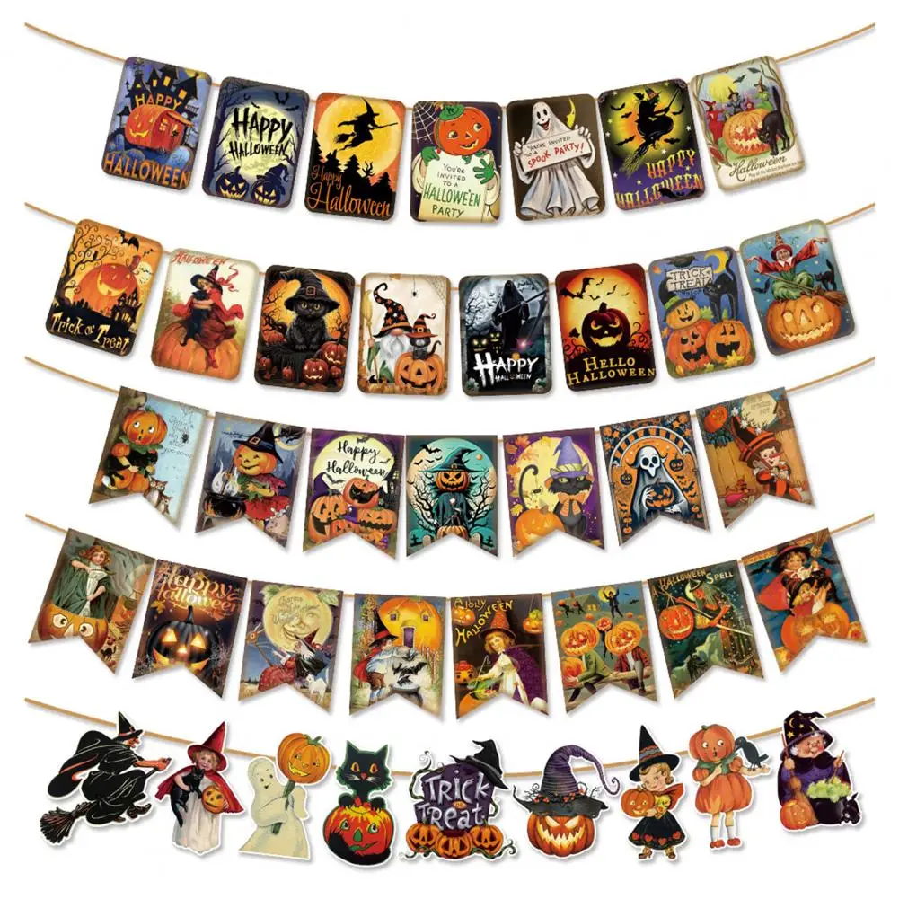 Eye-catching Party Banners Retro Halloween Party Decorations Spooky Halloween Banners Set for Home Party Decor Theme for Indoor