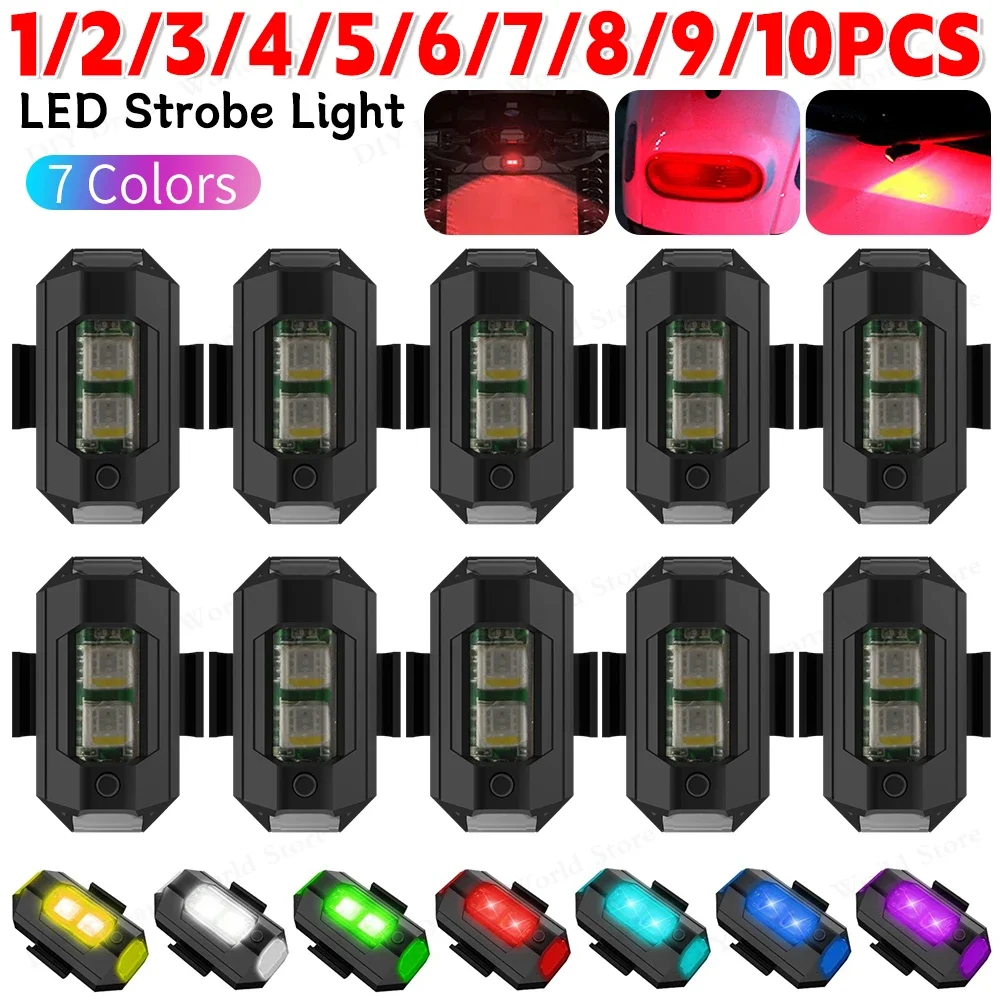 

10-1PCS Motorcycle LED Anti Collision Warning Light Bike Aircraft Night Turn Signal Light 7 Color Drone Car Strobe Light Indicat