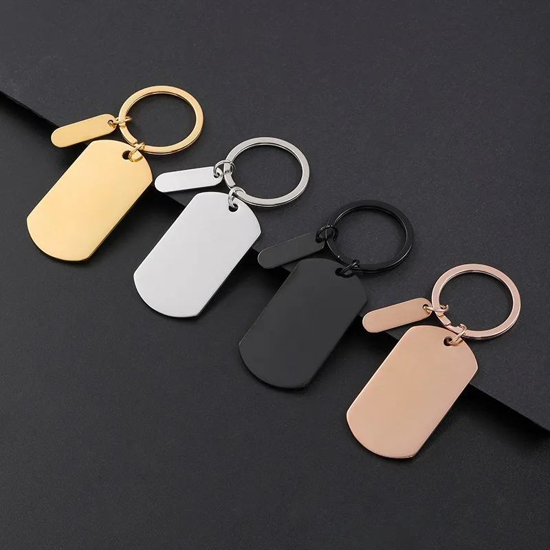 1PCS Stainless Steel Blank Rectangle ID Tag Keychain Charm Pendants For Necklaces Custom DIY Jewelry Making Key Rings