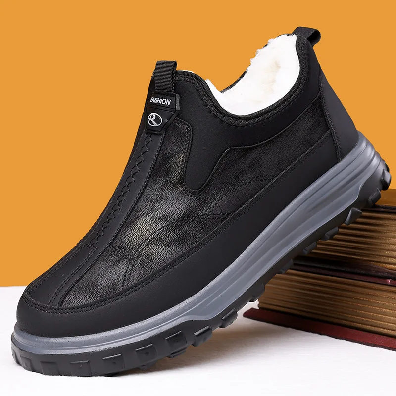 

Men's winter cotton boots with fleece, warm and thick snow boots, fashionable and casual shoes and boots