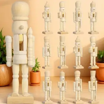 

12Pcs Unfinished Nutcracker Wood Puppets Xmas Ornaments Home Decor DIY Wooden Decoration Table Shelf Festival Gifts