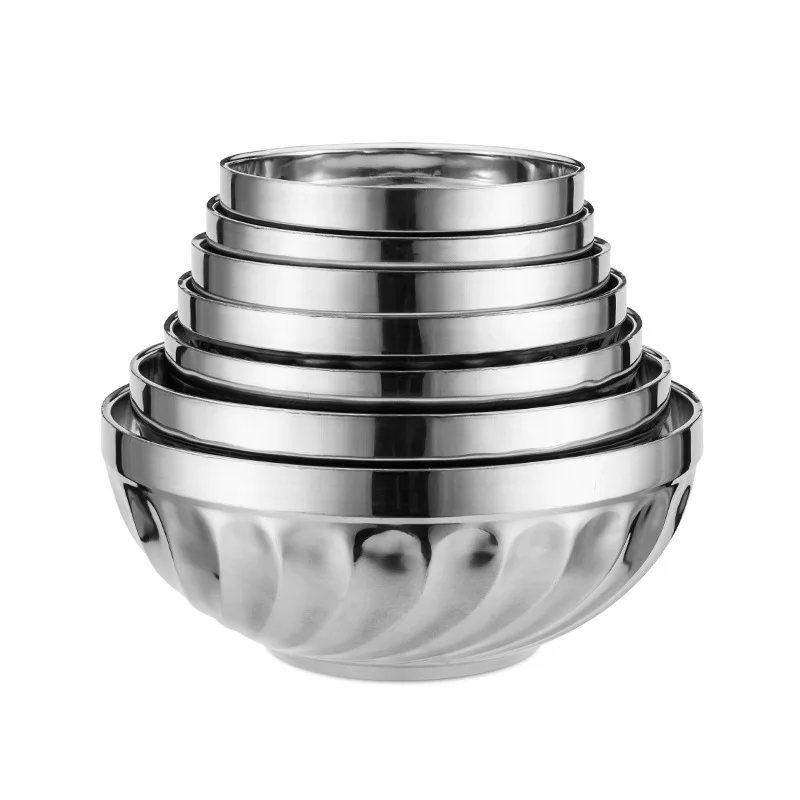 304 Stainless Steel Bowls Thickened Anti-scald Heat Insulation Kitchen Tableware Fruit Bowl Soup Rice Noodle Ramen Lunch Box