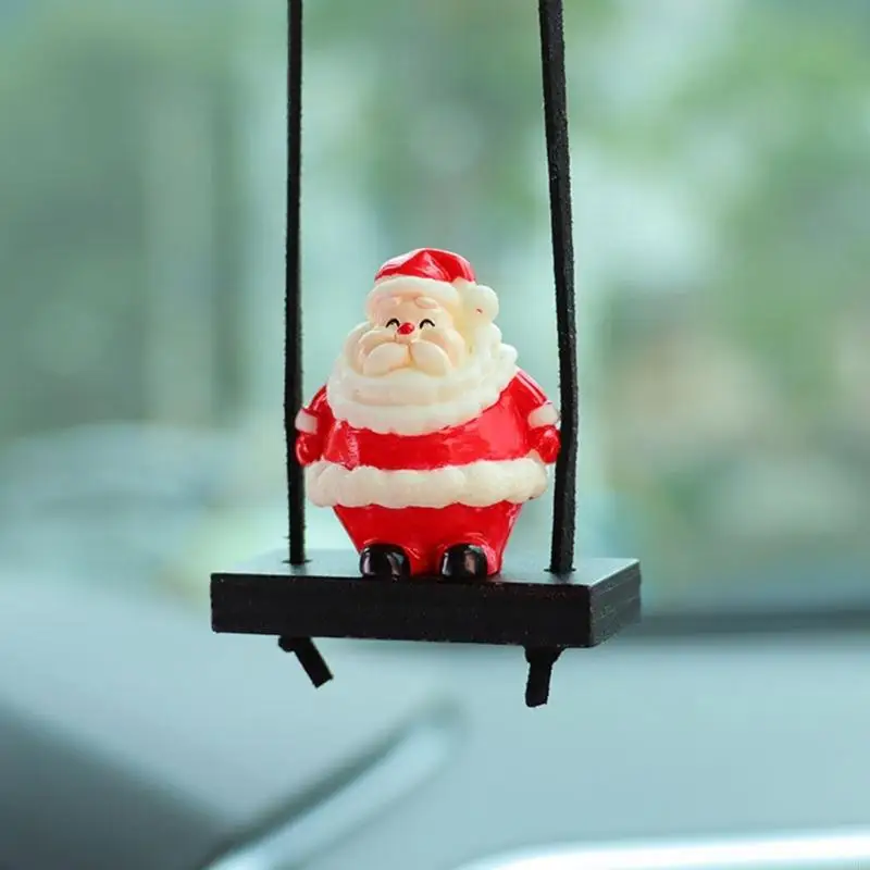   Swinging Santa Auto Mirror Christmas Ornament Easy Install Resin Design