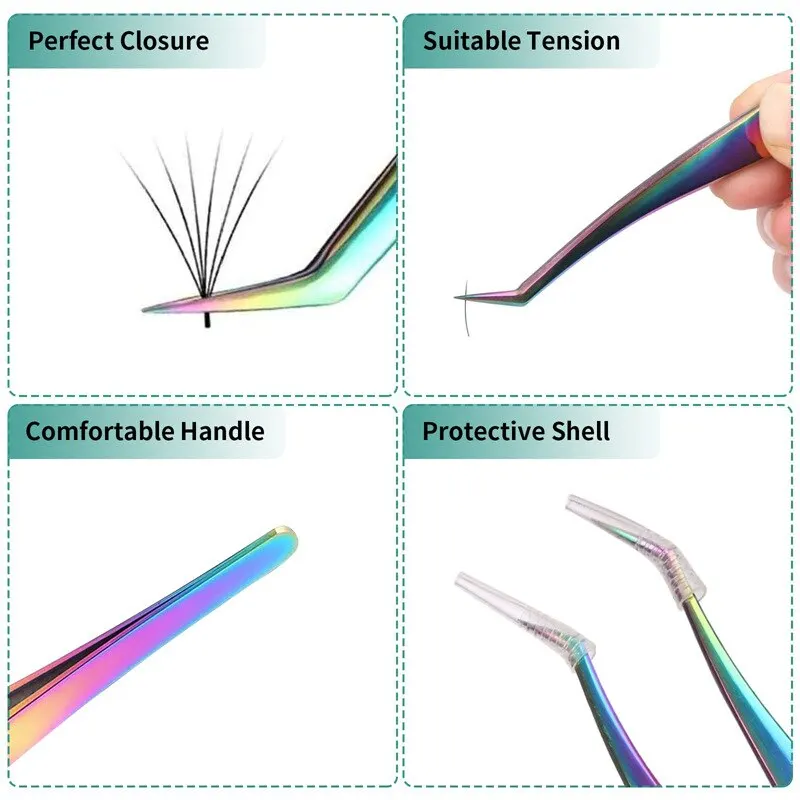 Eyelash Beauty Tweezers Eyelash Grafting Stainless Steel Tweezers Planting False Eyelashes Auxiliary Device Colorful Titanium Go