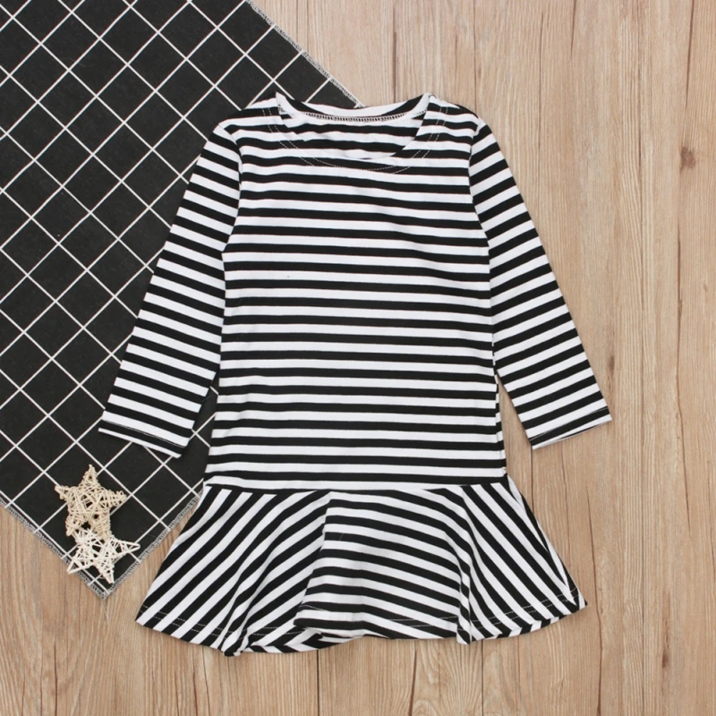 Spring Autumn Girls Dress Fashion Stripe Kids Long Sleeve Dresses Toddlers T-shirt Children Casual Dress Kids Clothes 1-5Years