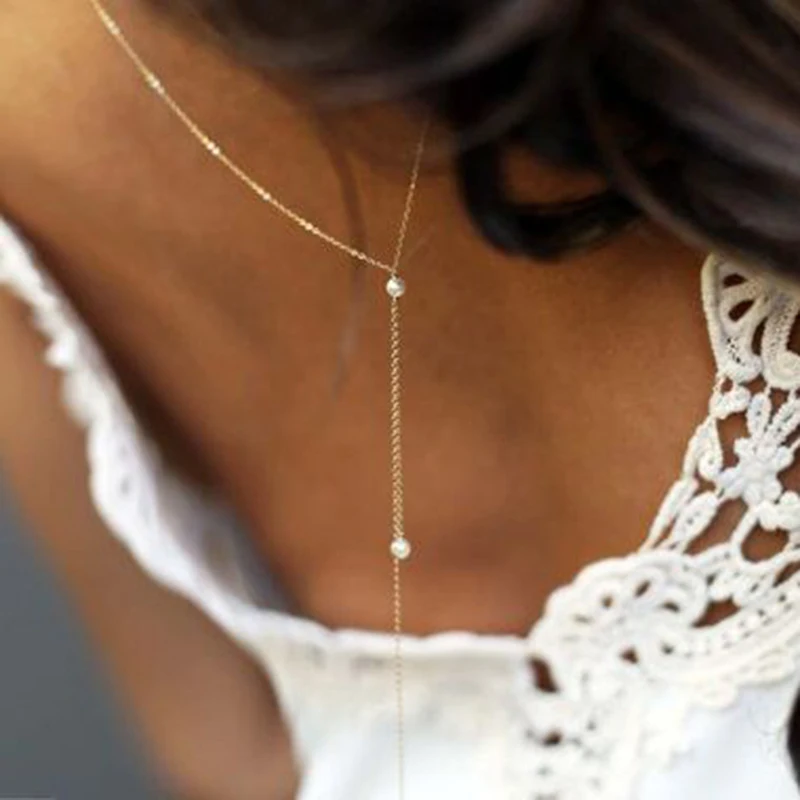 Back Drop Chain Necklaces For Women Elegant Long Crystal Wedding Accessories Backless Chain Beach Jewelry Body Chain