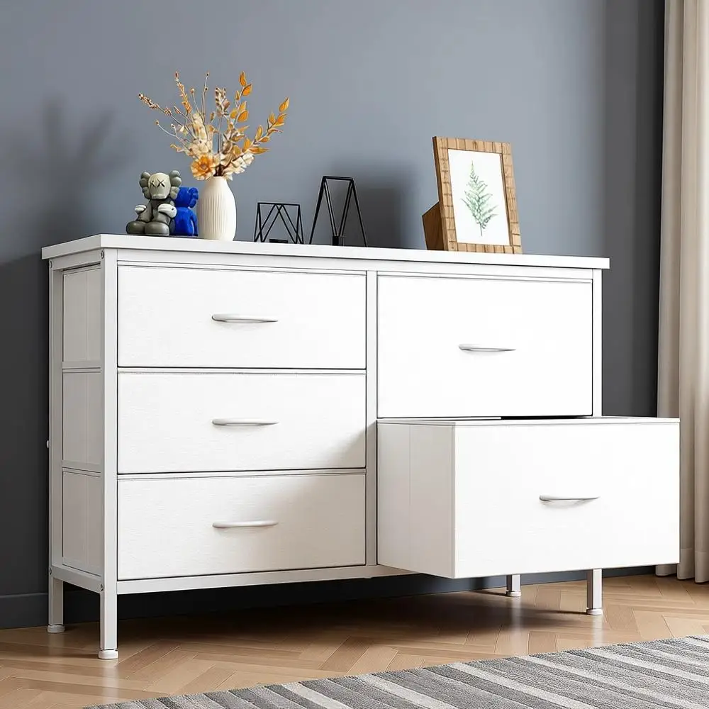 

Черный комод с 5 ящиками, тканевыми элементами и металлическими ножками, для спальни, гостиной, тумба под ТВ и органайзер для прихожей