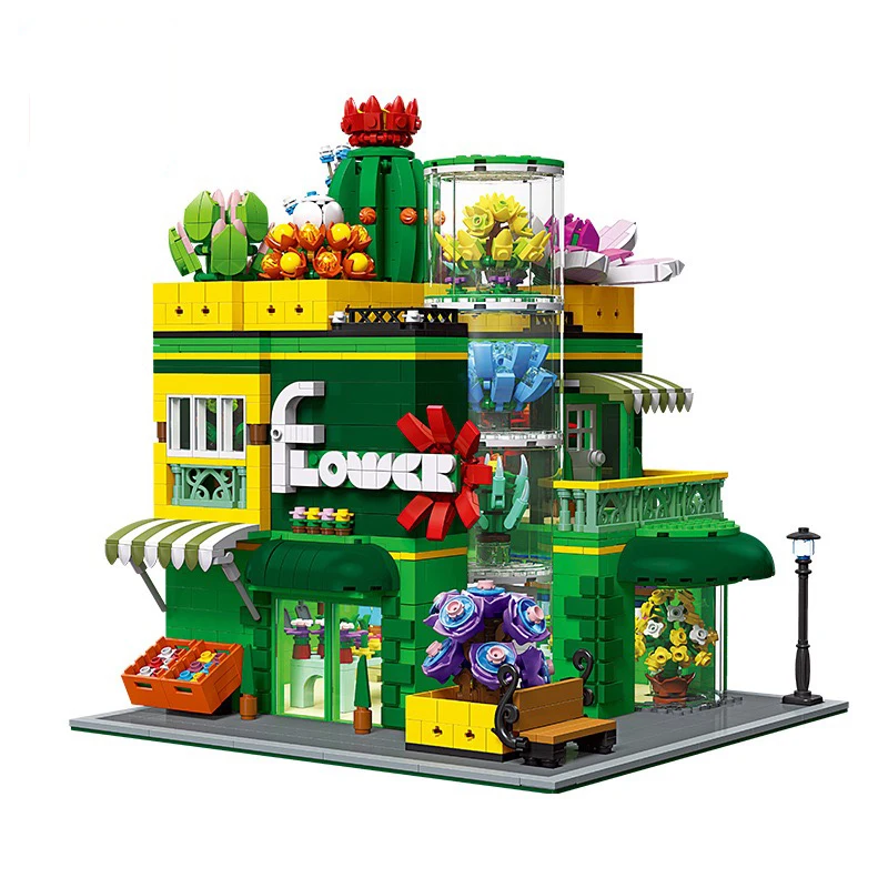 MOC Succulent Plant Store Modle Building Blocks Kit Building Street Scene House Bricks Puzzle DIY Toy For Kid Gifts Birthday Day