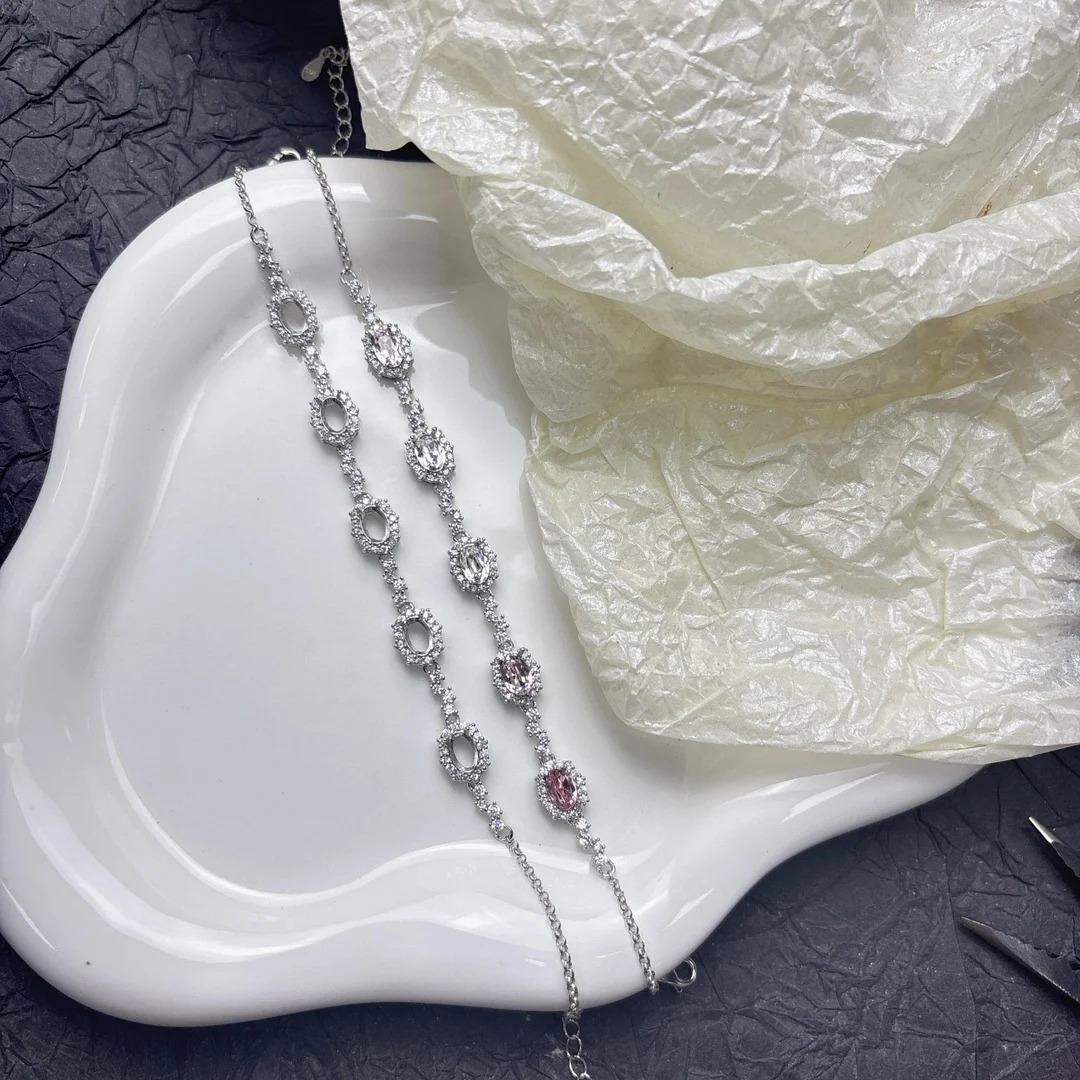 

925 sterling silver bracelet base 4x 6mm oval zircon empty support diy accessories women's birthday gift