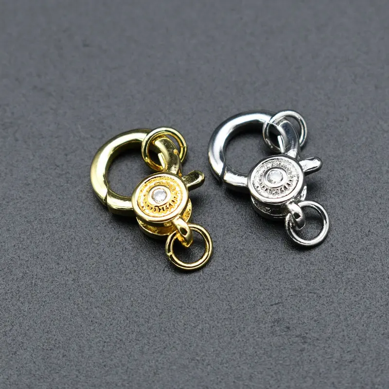 

Unique Design Non-oxidizing Silver Gold Plated Doubleside CZ Insert Big Size Round Lobster Clasp Connector for DIY Women Jewelry