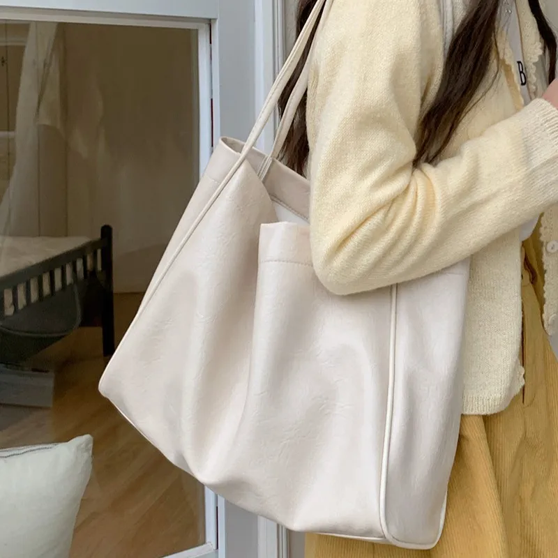 

Soft Large Capacity Tote Bags for Girl Simplicity Korean Fashion Solid Color Shoulder Bag Portable Commuter Bag Storage Bag