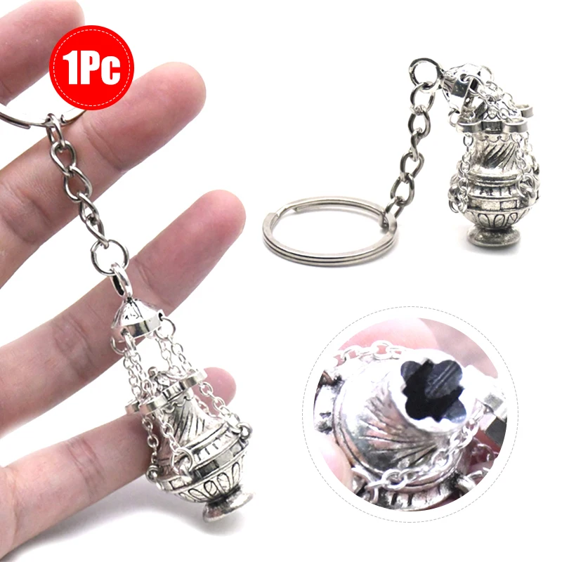 Christian Incense For Burner Keychain Metal Censer Religious For Key Ring Jewelry Bag Car Pendant Keyfob For Home Office