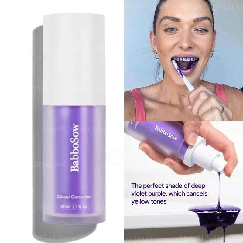 Teeth Whitening V34 Color Corrector Toothpaste Purple Toothpaste for Teeth Colour Corrector Serum Correcting Teeth Whitener