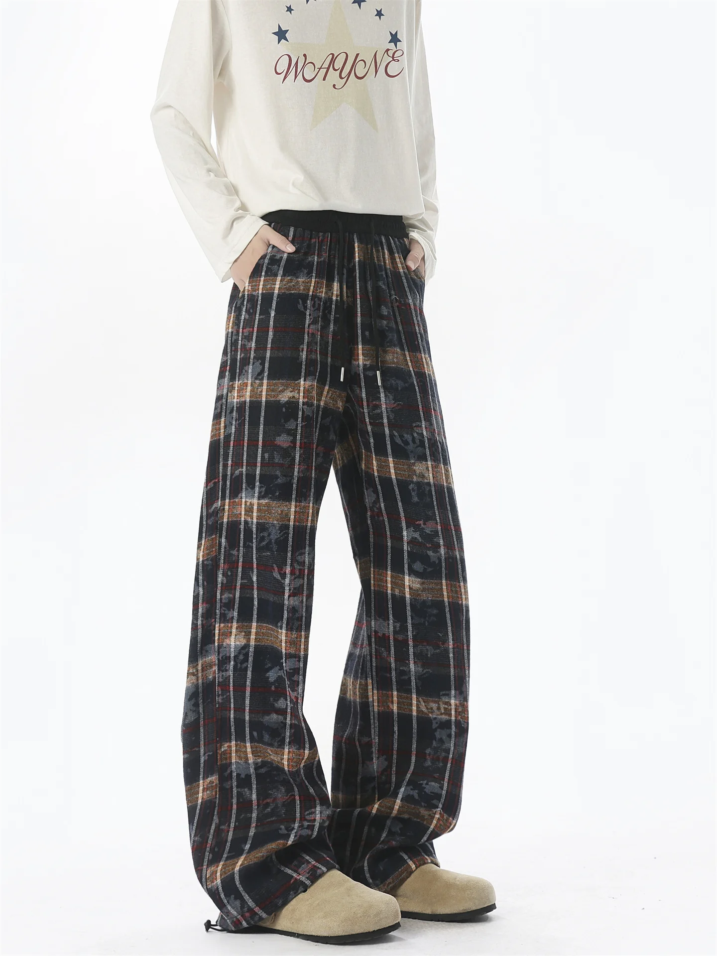 

Мужские повседневные брюки в клетку в стиле ретро, осенне-зимние, универсальные, модные, американские, широкие, свободные, длинные брюки