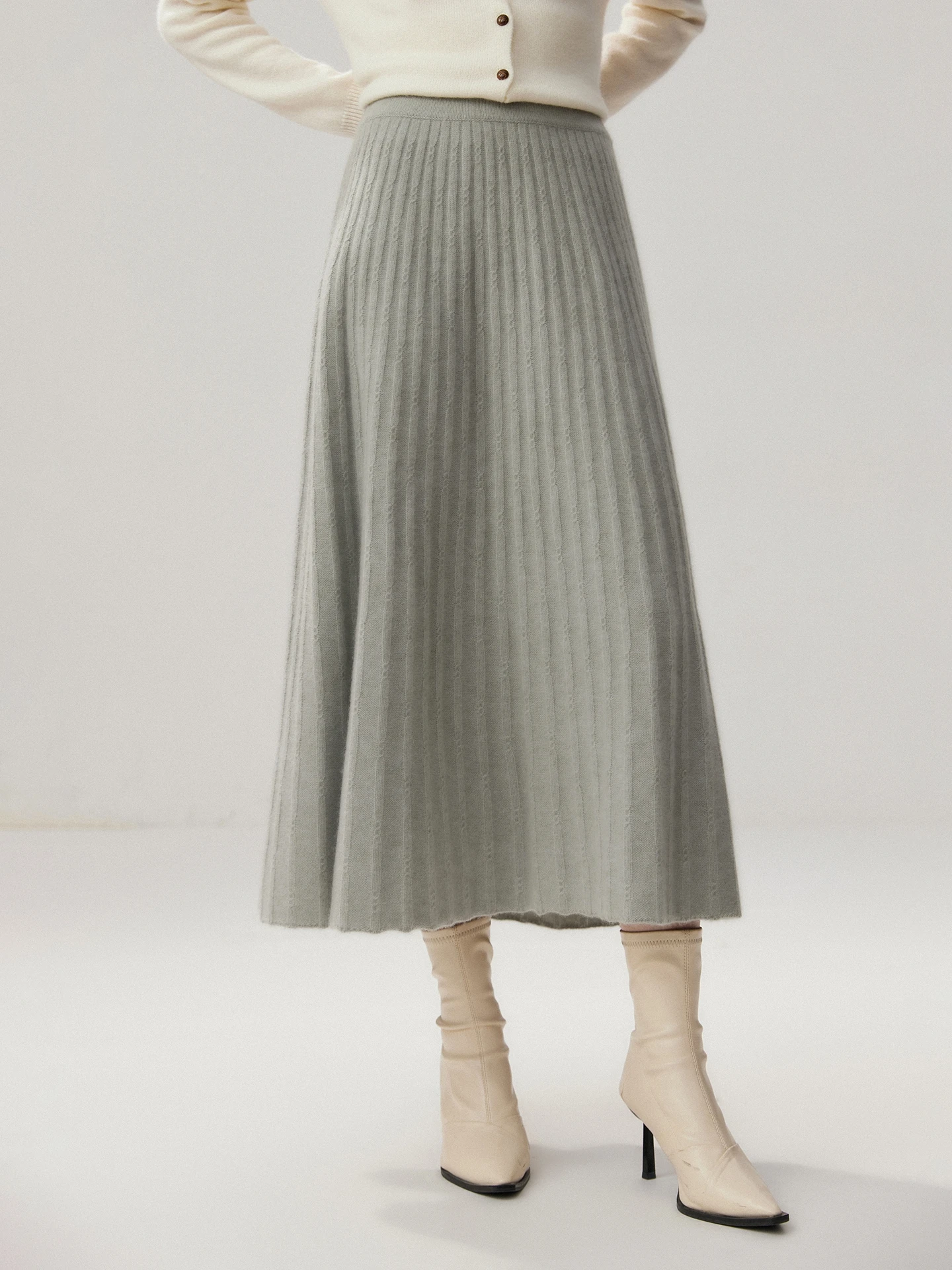 High-end Cashmere Knit Midi Skirt Women Autumn Winter High Waisted SlimA-line Pleated Dress Ankle-Length Umbrella Skirt Elegant