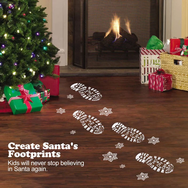 Santa Footprints For Floor Santa Claus Footprint Stencils Santa Claus Boot Prints And Snowflake Stencils Template