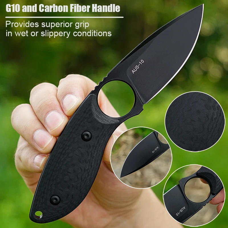 

VNLA AUS10 Steel BladeKnife G10 Carbon Fiber Handle Sharp Fixed Blade Kitchen Camping Outdoor Survival Cutting Hunting EDC Knife
