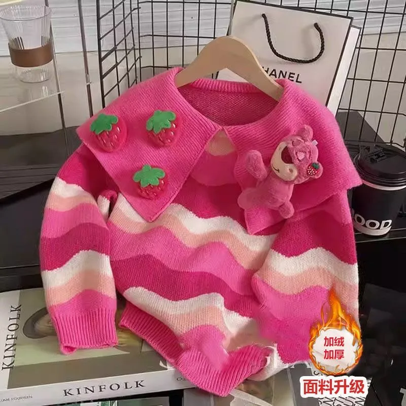 

Осень и зима, новый мультяшный анимационный клубничный медведь, изысканный свободный пуловер, вязаный свитер, верхняя одежда, подарок, оптовая продажа