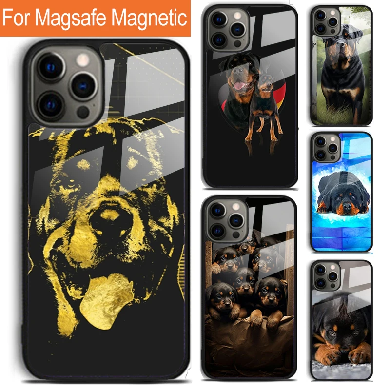 Cute Rottweiler Dog Phone Case For iPhone 16 15 14 13 12 11 Pro Max Plus Magsafe Magnetic Wireless Charging Cover