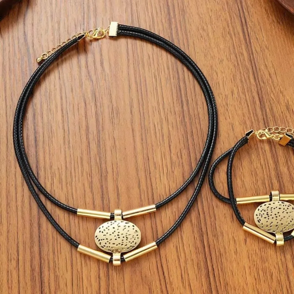 2 pçs/set moda boêmio elíptico pingente colar grande elegância colar pingente vintage corrente gargantilha