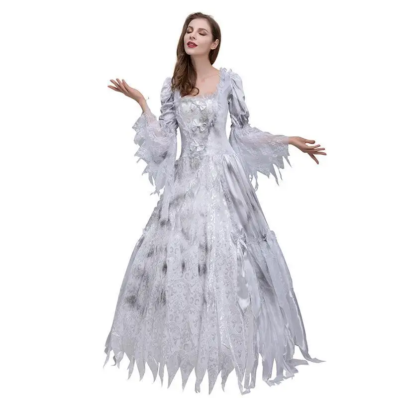 Retro Square Collar Long Skirt Cosplay loween Ghost Bride Performance Gown Wedding Dr Par Gown Fem Costume