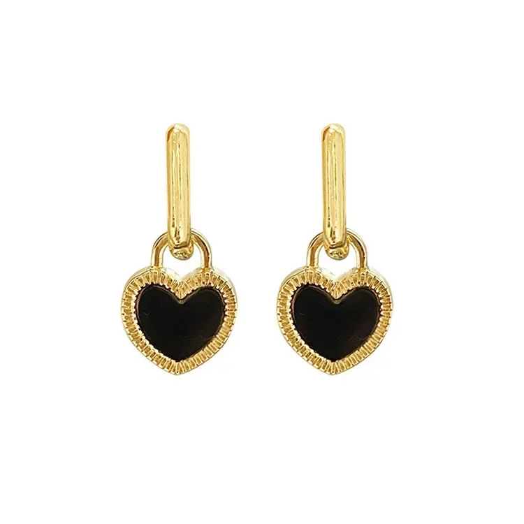 

Black And White Double-Sided Love Lock Earrings Fashion Geometry French Eardrop For Women