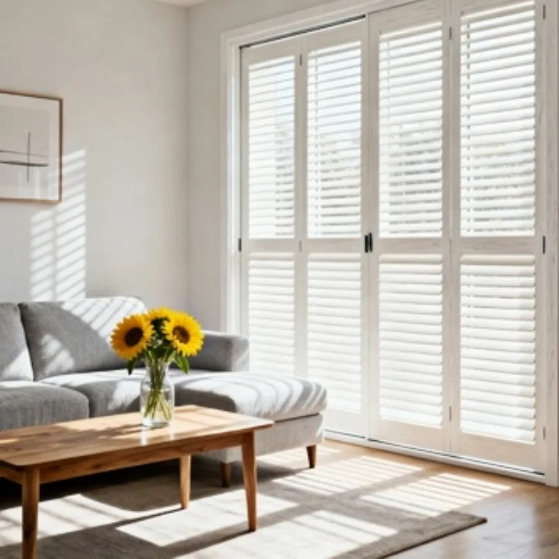 

Customization Light Blocking Louvered Window Shutters with Hidden Tilt Rod and Privacy Control for Bedroom Windows Blinds Shades
