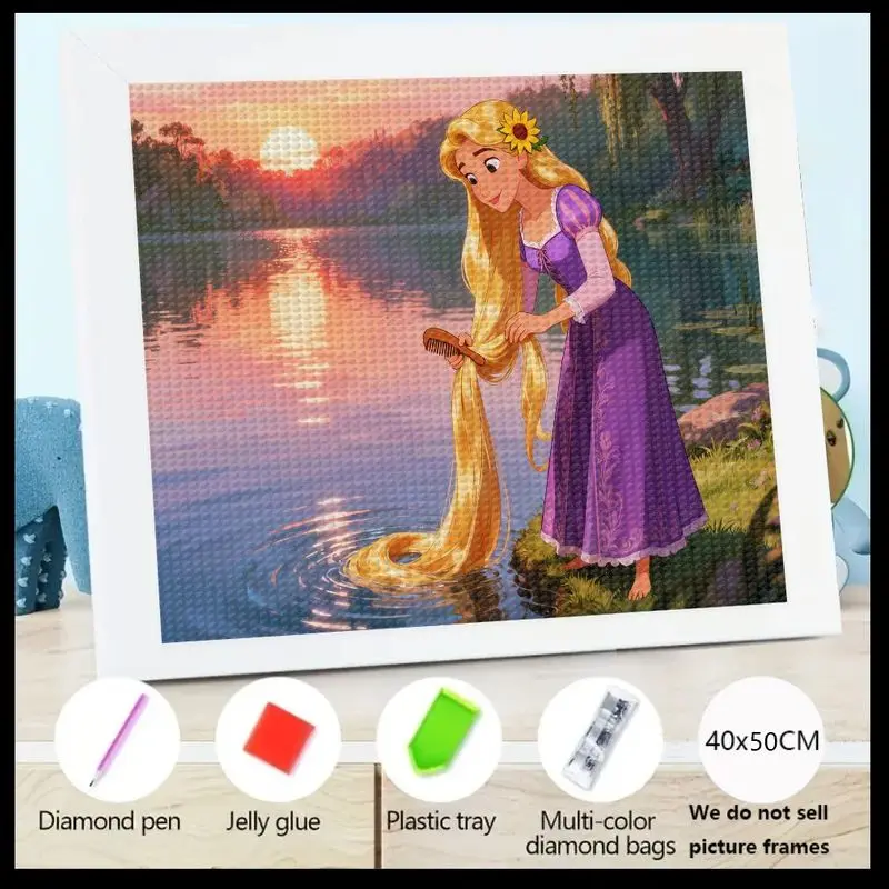 

1PC Rapunzel Princess Sunset Lake 5D Diamond Painting Kit, Full Drill DIY Crystal Diamond Art Set for Kids & Adults, Creative Cr