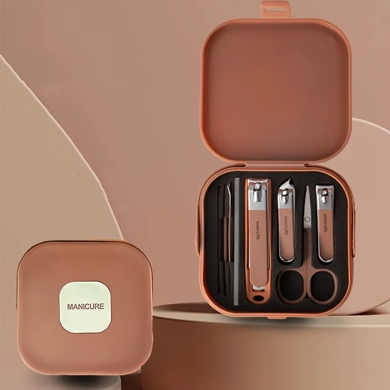 Conjunto de cuidados com as unhas, 8 peças, uso doméstico, caixa de transporte, cortador de unhas à prova de respingos, pinças de cutícula de alta qualidade, kit de ferramentas especializadas