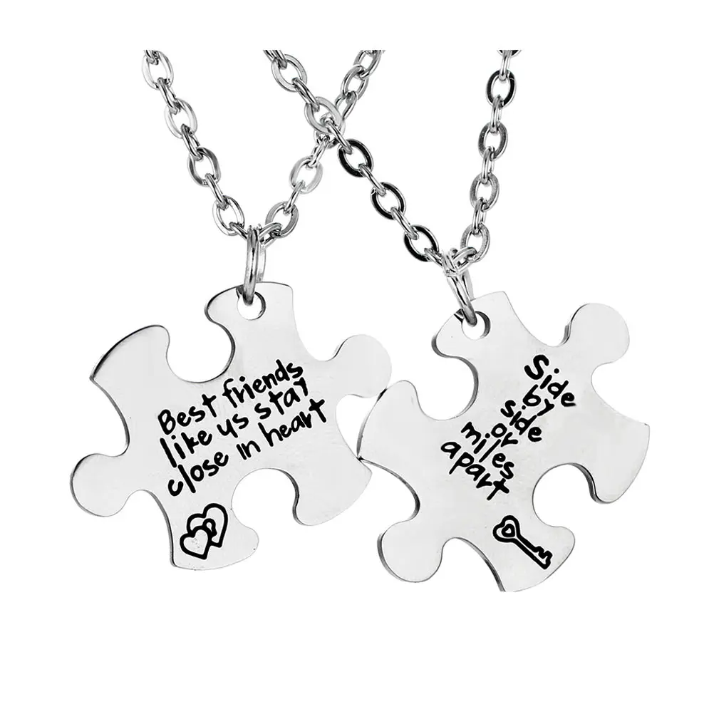 

1Set Premium Titanium Steel Best Friend Puzzle Necklaces Creative Shape Design Friendship Matching Necklace Stitching Necklace