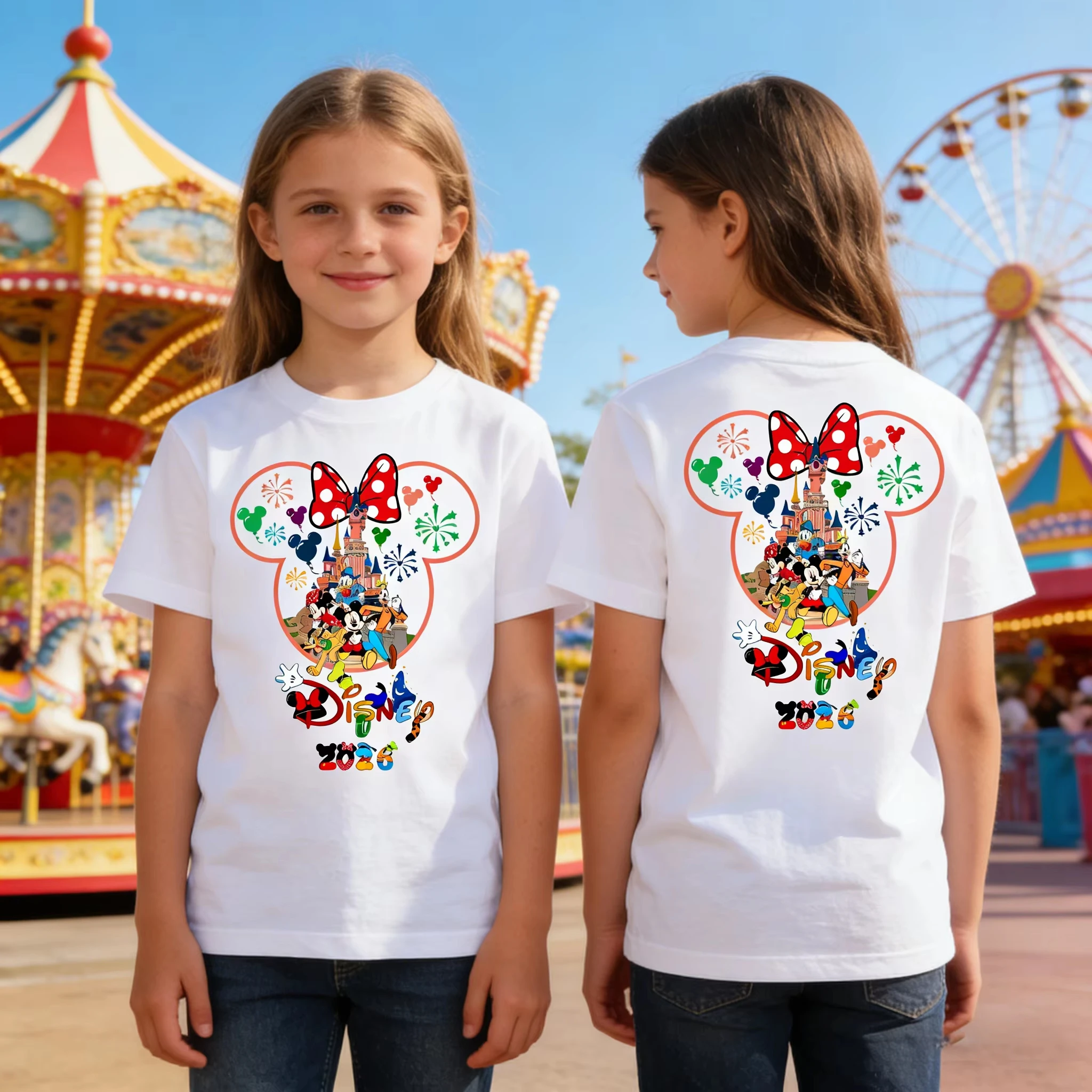 

Летняя футболка с принтом Минни Маус для мальчиков и девочек, хлопок, семейная одежда для родителей и детей, повседневная, свободная, удобная