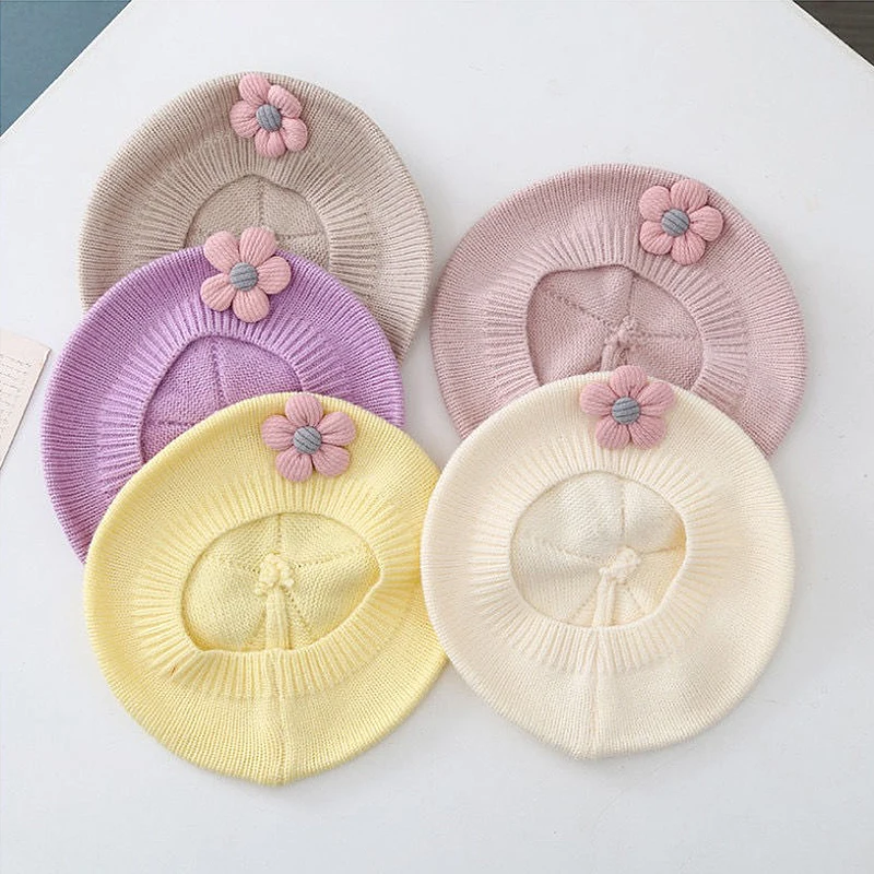 زهرة طفلة قبعة شتاء دافئ طفل الصوفية محبوك قبعة بلون قبعة بونيه 1-4 سنة الأميرة الاطفال الفنان الرسام قبعة