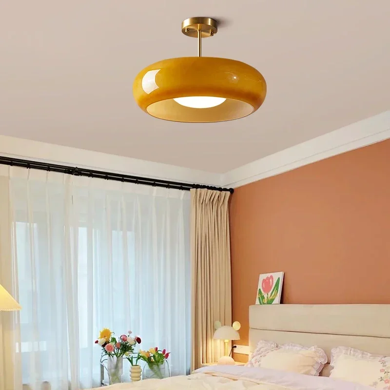 Luces colgantes LED de cristal amarillo, accesorios de cobre de 40W para dormitorio, sala de estar, al lado del Lustre moderno Nórdico