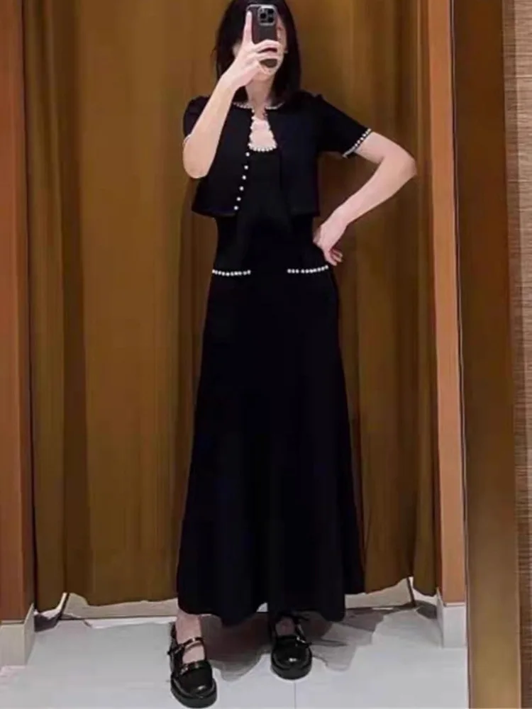 

Ele ort Sve Вязаный кардиган и длинный комплект на бретелях Высококачественная версия Европейский женский ансамбль Faion