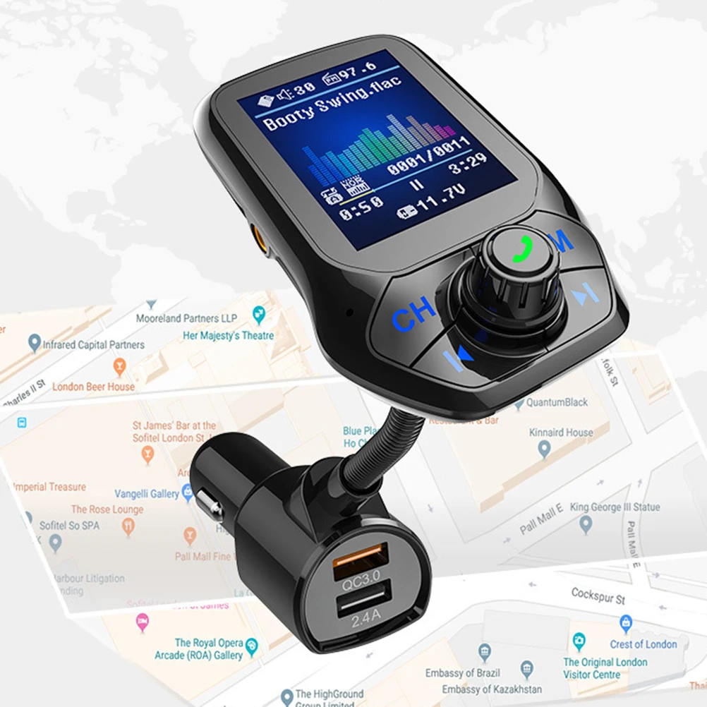 

Fm Transmitter For Car Aux Usb Music Player Adapter Black Hands-Free Call Redial Answer Reject Function