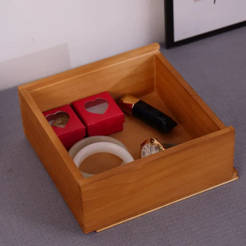 Vintage Style Wooden Storage Box with Sliding Lid, Desktop Decoration and Souvenir, Wood Drawer in Retro Color