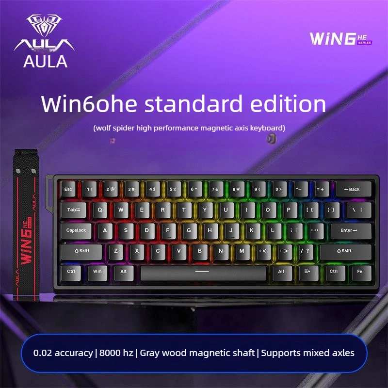 Klawiatura magnetyczna AULA Win60He RGB Hero 60He, podświetlana, 60%, ergonomiczna klawiatura komputerowa PC, USB — zdjęcie produktu 3