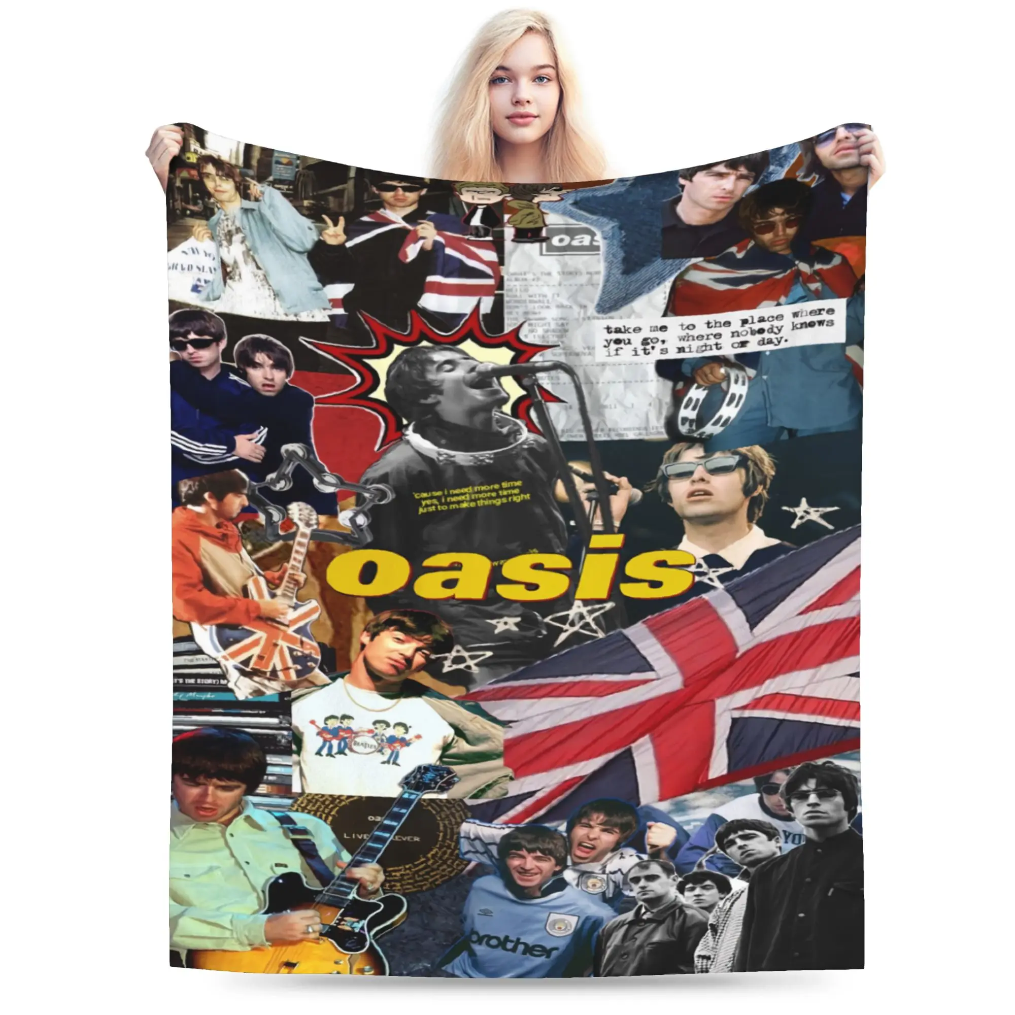 O-Oasis Rock Band Soft Blankets  Children Plush Throw Blanket Funny Couch Chair Flannel Bedspread Sofa Bed Cover