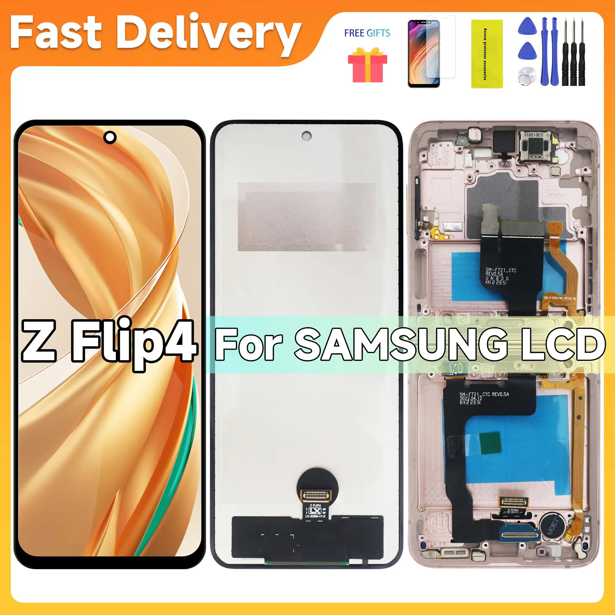 tft-display-for-samsung-z-flip-4-sm-f721-f721b-lcd-display-digitizer-assembly-replacement-with-frame-for-samsung-z-flip4