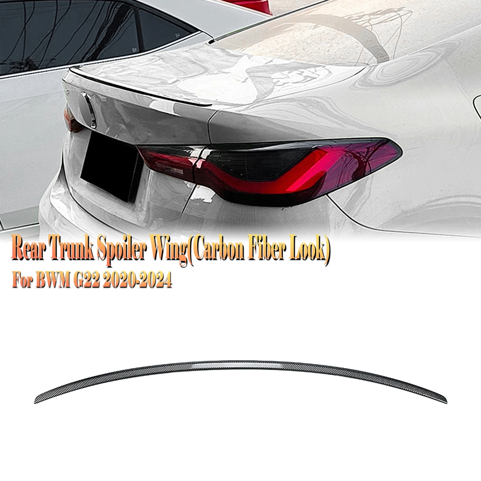 

For BMW 4 Series G22 2020 2021 2022 2023 2024 Rear Trunk Lid Spoiler Wing Lip Carbon Fiber Look/Gloss Black Tailgate Splitter