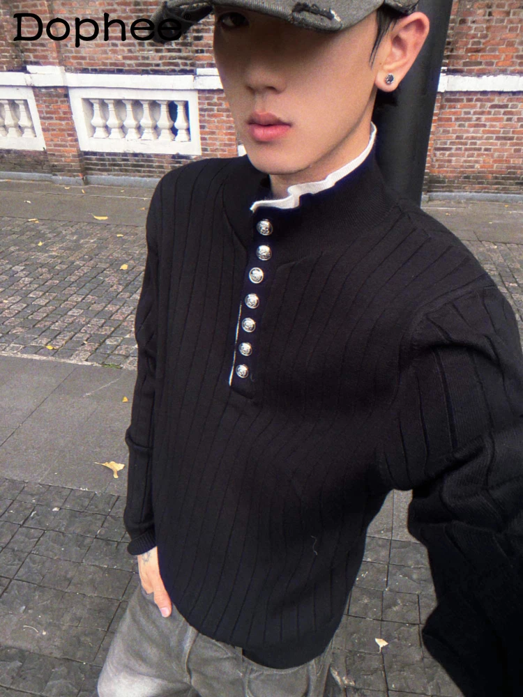 

Осень 2024, новые модные высококачественные пуловеры с длинными рукавами, свитера для мужчин и женщин, американский стиль, ретро топы с двойным воротником, полосатые свитера