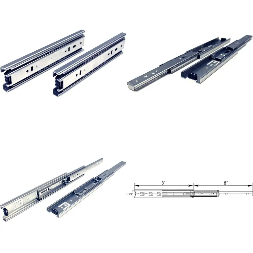 

Сверхмощные направляющие для ящиков со стальными шарикоподшипниками, 8 дюймов, рейтинг нагрузки 100 фунтов, полный выдвиг, боковое крепление, 10 пар